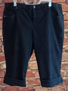 Faded Glory Womens Crop Capri Jeans Rolled Cuffs Pockets Black Size 26W